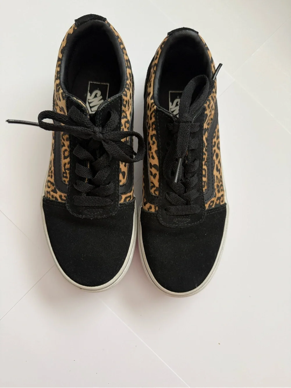 Vans Kids Leopard-Print Black Suede Low-Top Sneakers